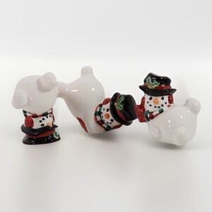 FITZ & FLOYD Top Hat Snowman Tumblers Christmas Figurines w/Box Set of 3